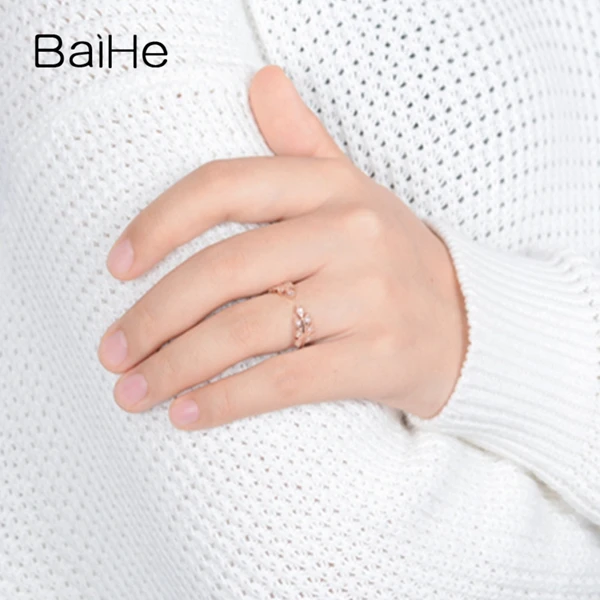 BAIHE Твердое 14 к желтое золото 0.15ct H/SI круглые натуральные бриллианты обручальное женское ювелирное красивое перьевое кольцо