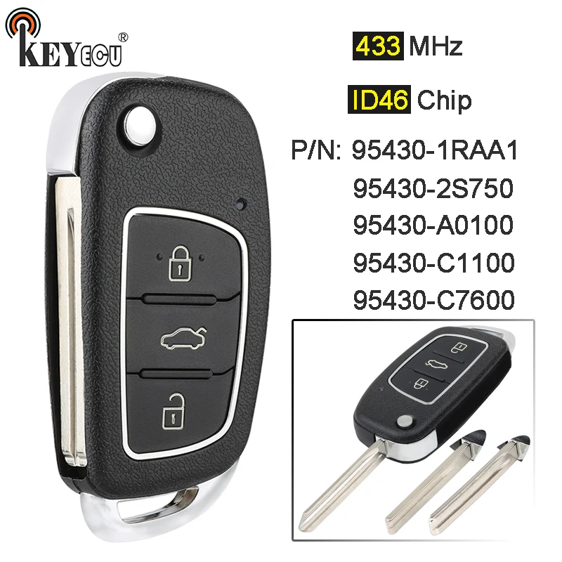 

KEYECU 433MHz ID46 Chip P/N: 95430-1RAA1 Replacemen 3 Button Remote Car Key Fob for Hyundai IX35 Tuscon Accent Creta Sonata i20