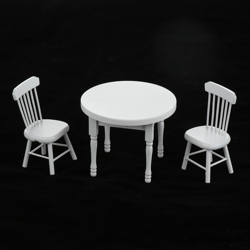Miniature Wooden Dining Room Table Chairs Set White Kids Play House Life Scenes Accessories Miniature Wooden Dining Room Table Chairs Set White Kids Play House Life Scenes Accessories