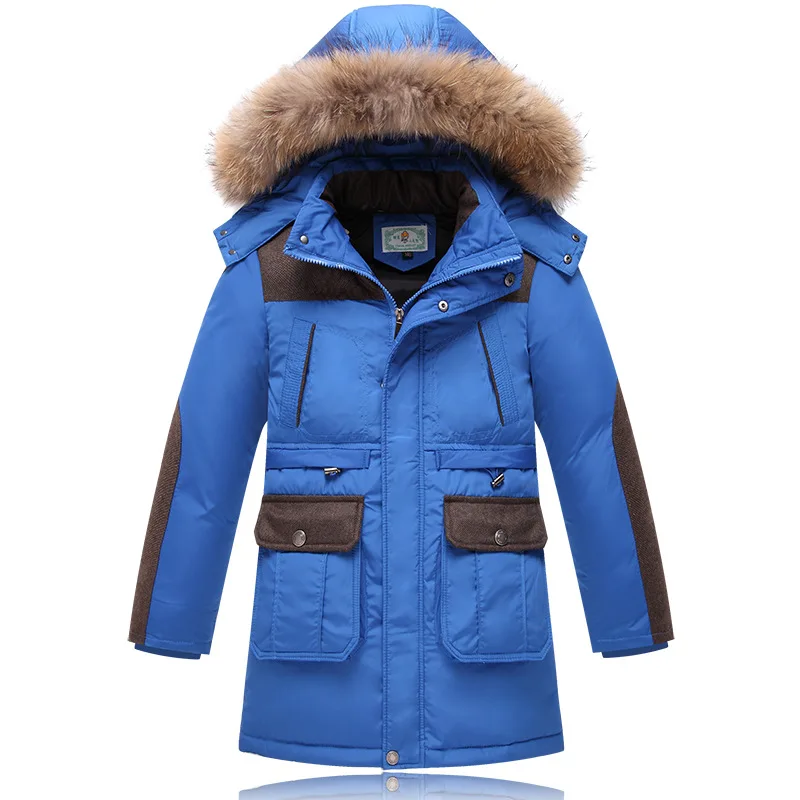 2016 Higt Quality Winter Boys Down Parka Coats Fashion Big Fur Collar Long Thick Warm Outerwear
