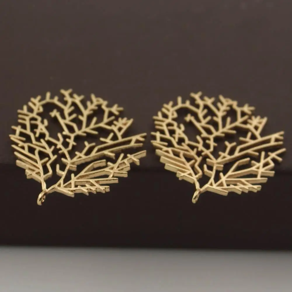 Retro Filigree Leaf Branch Pendant Charms Connectors Quality Gold Color Metal DIY Stuffs Hanging on Earrings Jewelry Accessories | Украшения