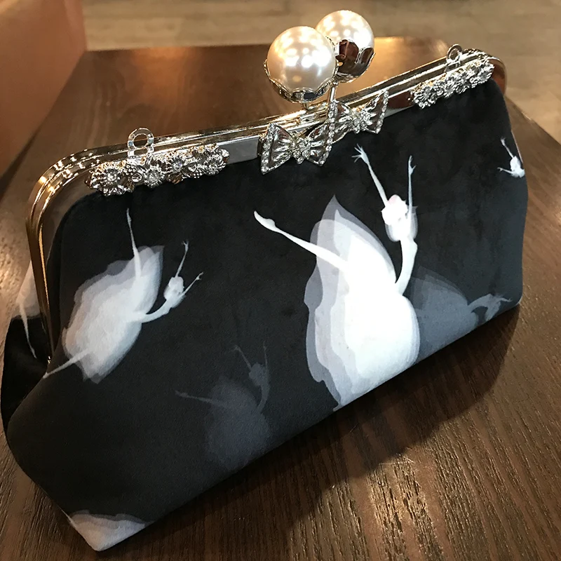 

Professiona Handmade DIY Crafts Material Package For Fashion Black Women Handbag (27x12x8cm) Metal-opening Frame Bag Gift