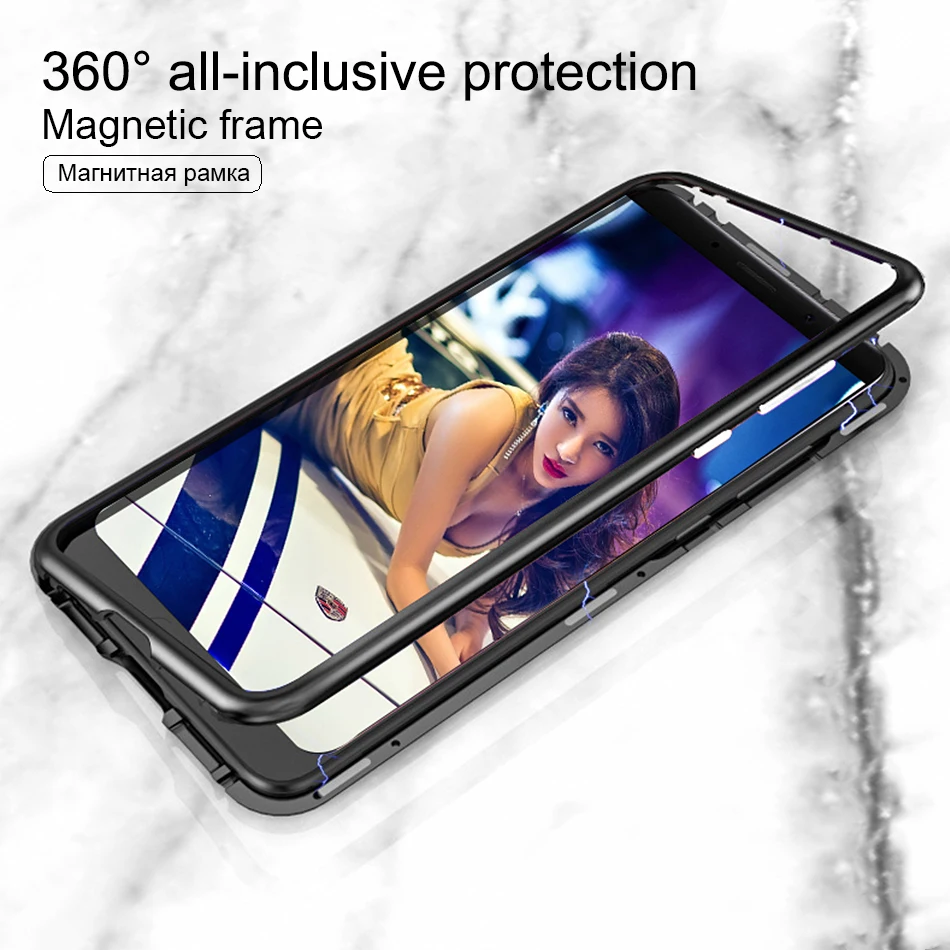 

Magnetic Adsorption Flip Case for Huawei Mate 20 Lite Honor 20 P30 Pro Lite Mate 20 Pro Tempered Glass Cover