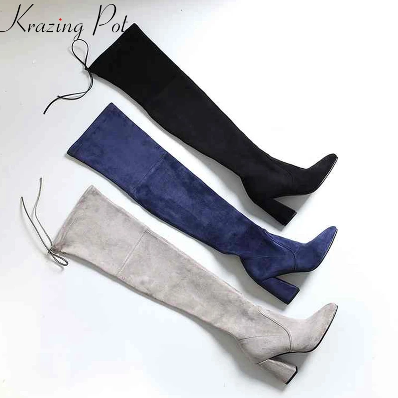 

Krazing Pot fashion sheep suede flock stretch thigh high boots streetwear thin leg beauty lady riding over-the-knee boots L17
