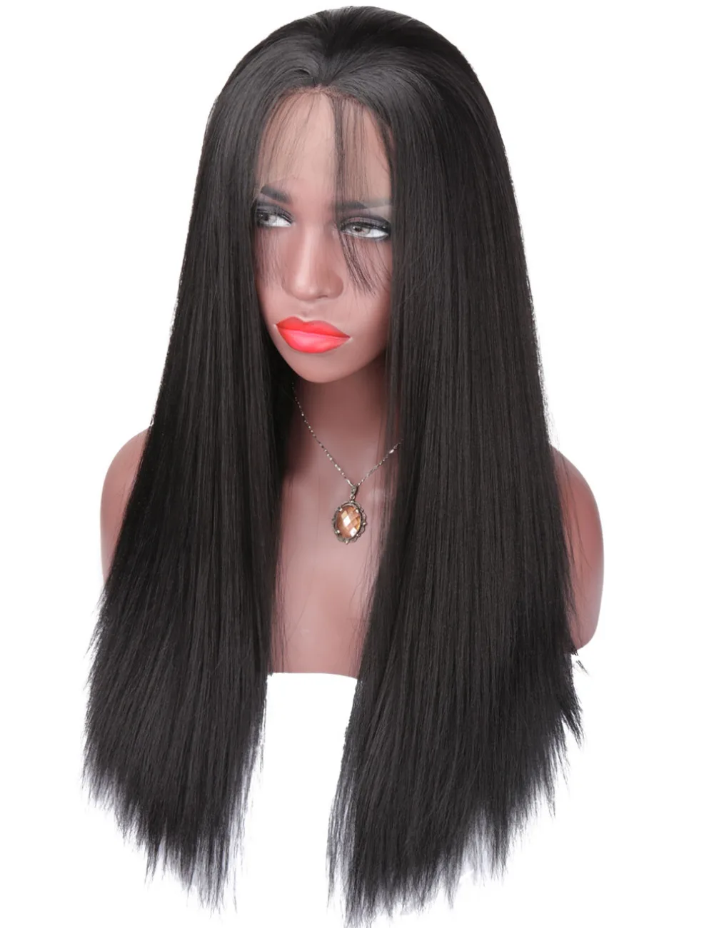 COLODO Glueless Synthetic Lace Front Wig Light Yaki Straight Hair Wigs For African Americans Black Women