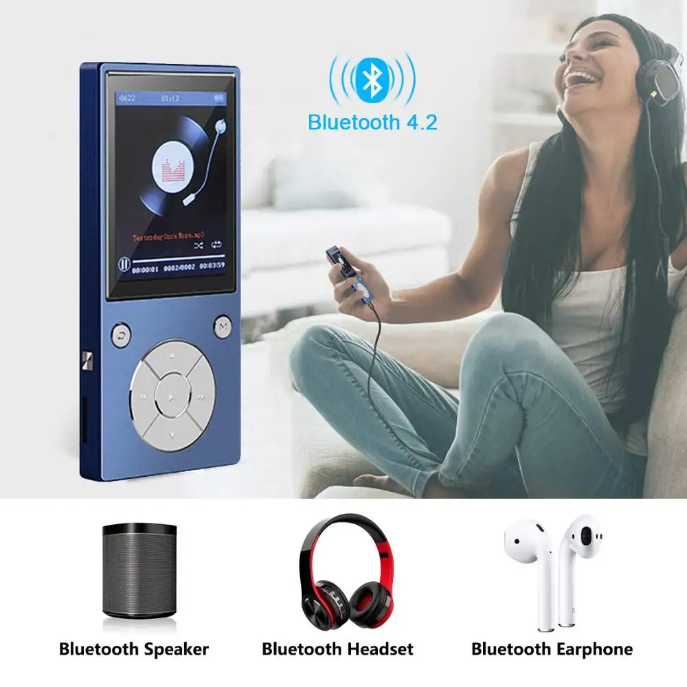 Bluetooth 8G/16G MP3 плеер с 2 4 дюймовым экраном музыкальный часами электронных книг