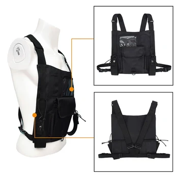

Tactical Shoulder Bags Chest Rig Bag Functional Radio Vest Chest Rig Harness Adjustable Pockets Two Way Radio Talkie Case