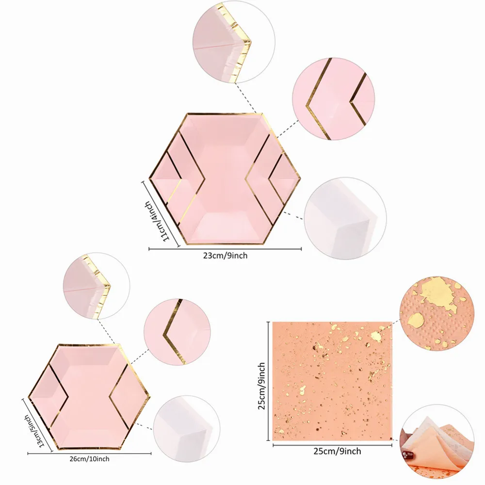 OurWarm розовый одноразовые бумага тарелки для торта таблички позолота одноразовые салфетки свадьба день рождения Детские вечерние украшения стола