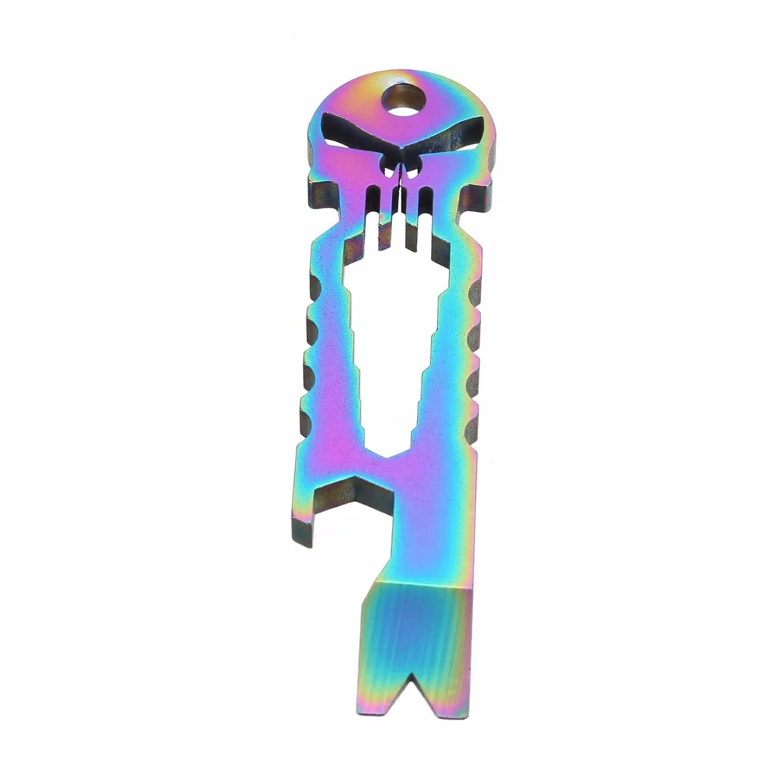 Outdoor Camping Stainless Skull EDC Survival Pocket Tool Key Ring Chain Pry Bar Bottle Opener Mini Multi-functional Tools