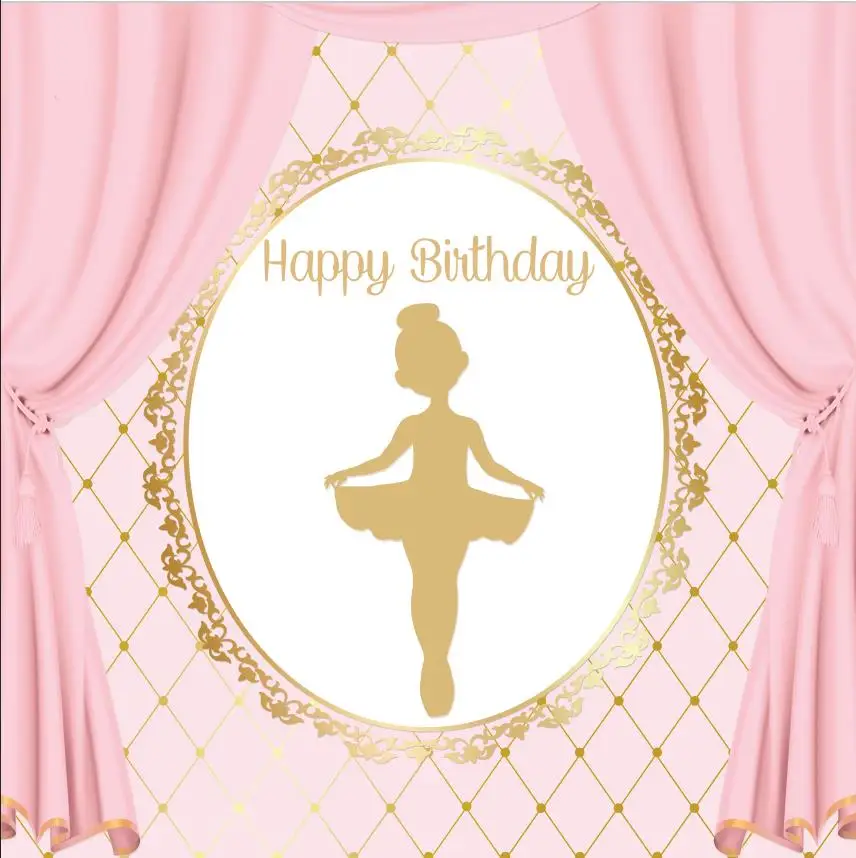 Pink Curtains Wall Ballet Princess Gold Frame Vinyl Cloth Computer