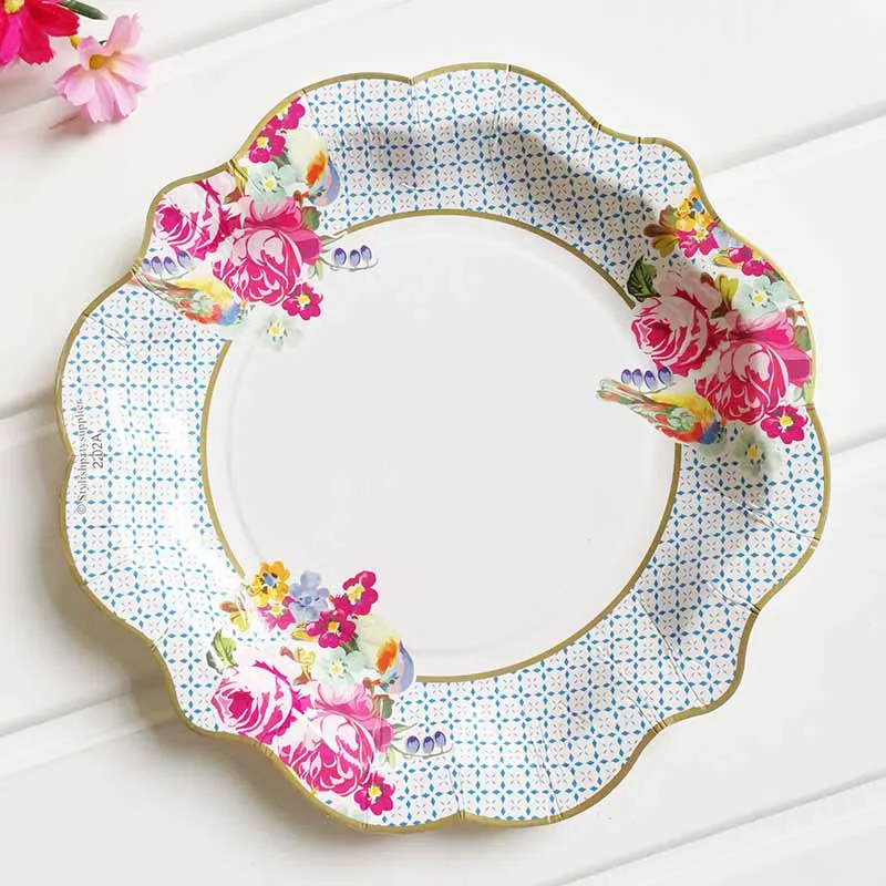 Европейский стиль, синий цвет и белый фарфор одноразовые тарелки, винтажная бумага в цветочках тарелки Чай Вечерние посуда для пикника тарелки поставка - Цвет: Style 6 22cm