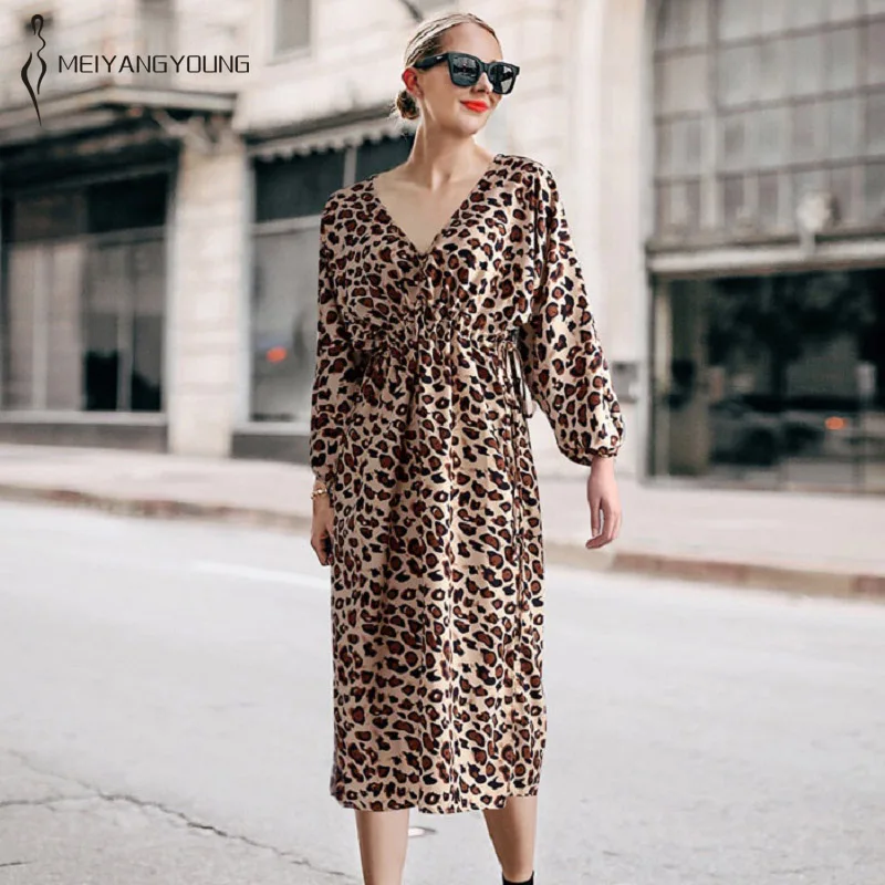 

Women summer plus size sexy leopard maxi dress elegant large size loose long sleeve xxxxl women dresses spring fat work clothes