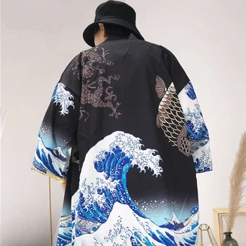 Kimono mężczyzna japoński sweter mężczyzn Haori mężczyzna Yukata mężczyzna Kimono japoński samuraj Harajuku japońska moda uliczna odzież kurtka Obi tanie i dobre opinie SILKQUEEN CN (pochodzenie) POLIESTER Odzież azji i pacyfiku wyspy pół Tradycyjna odzież ZZ0003
