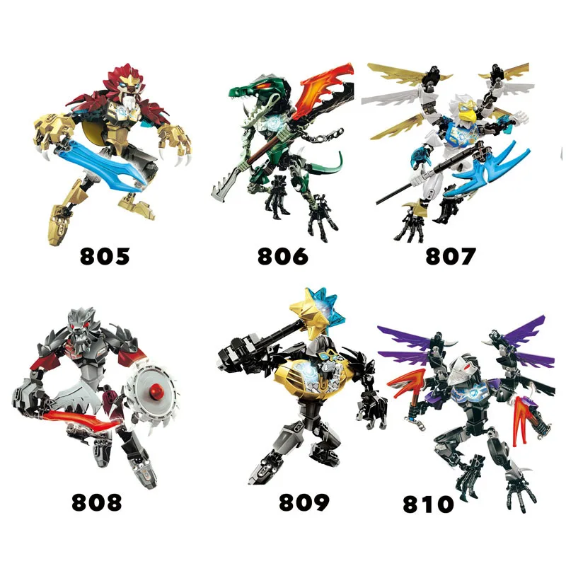

6Pcs/lot Bionicle Robot Chimo 805-810 Action Figures Building Block Bricks Toys Compatible with Legoe Chimaed