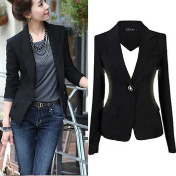 

Fashion Long Sleeve Single Button Slim Casual Women Suit Jacket Coat Outwear Black Plus Size