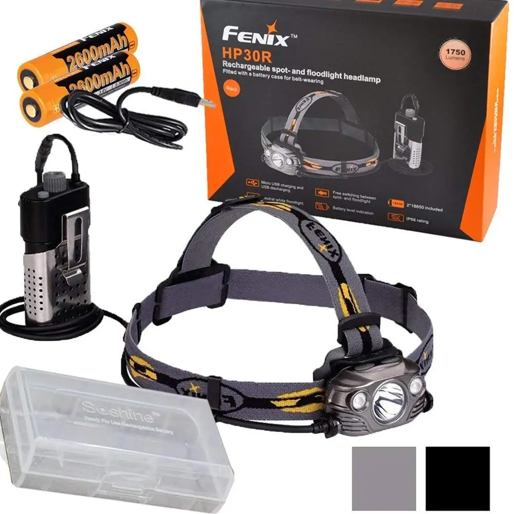 

Fenix HP30R 1750 Lumen Spot and Flood Light CREE LED USB Rechargeable Headlamp with 2 X Fenix 18650 batteries and k1 charger