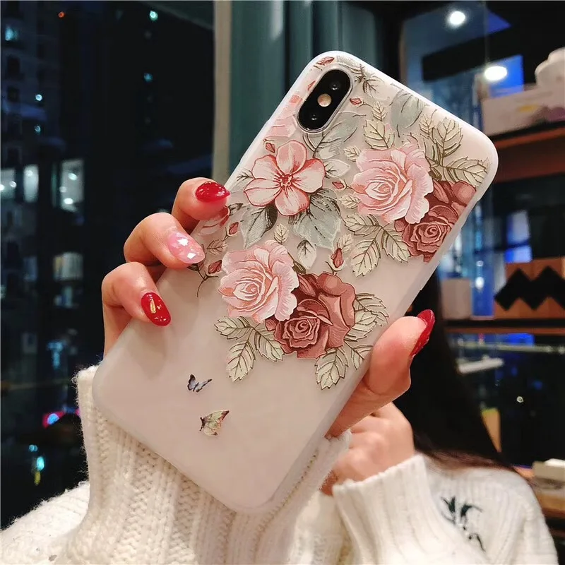 Lovebay чехол для телефона для iPhone 11 Pro 6 6S 7 8 Plus X XR XS Max 3D Рельефный цветок Фламинго лист арбуз Мягкий ТПУ для iPhone XR - Цвет: T14