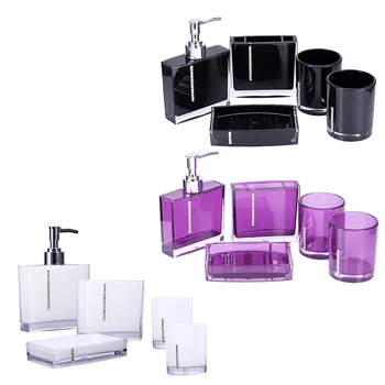 

Behogar 5 PCS Portable Bathroom Washroom Rhinestone Press Liquid Soap Dispenser Bottle Soap Toothbrush Holder Wash Cup Set Tools