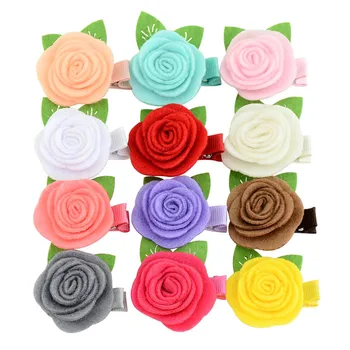 

MIXIU 12pcs/set 1.8 Inch Rose Flower Hairpin Boutique Flower With Green leaves Hair Clip For Kids Girl Hair Accessories Barrette