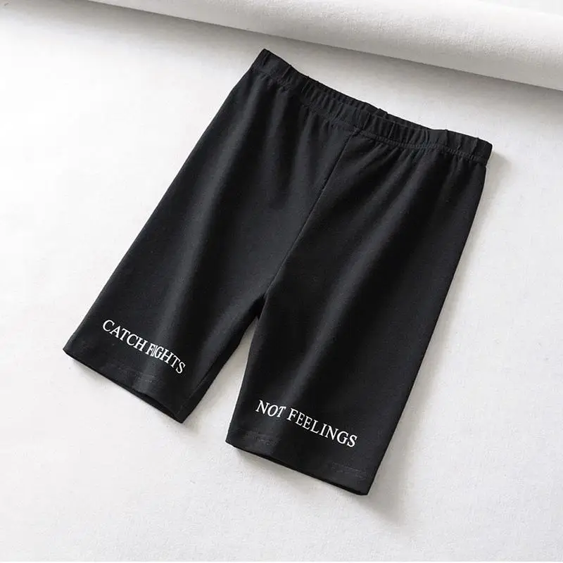 Летние байкерские шорты шорты с высокой талией для женщин эластичный пояс тощий фитнес корейский повседневное пикантные короткие Письмо черны - Цвет: Черный