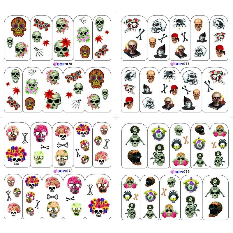 

4 PACKS / LOT HALLOWEEN GHOST SKULL CROSS BONES NAIL TATTOOS STICKER WATER DECAL NAIL ART BOP076-079