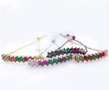 

10pcs/lot Rainbow Big CZ Stone Irregular Shape Charm Link Chain Bracelet Adjustable Rainbow Jewelry