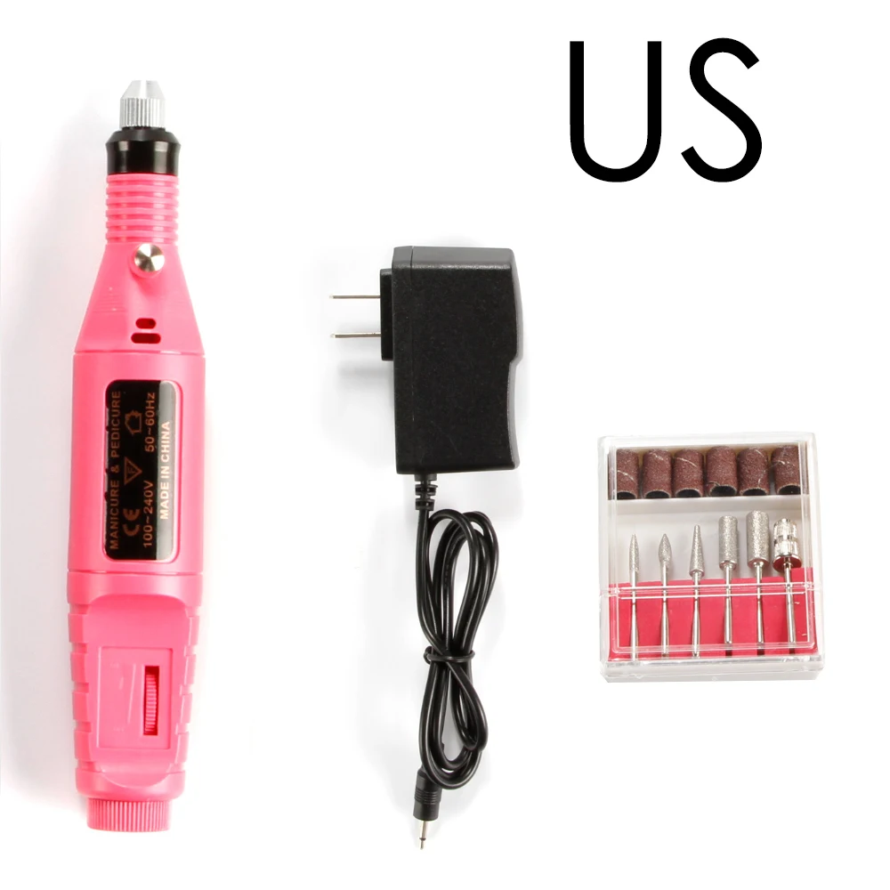 Электрический аппарат для маникюра, педикюра, сверло для ногтей, фрезы для ногтей, для дизайна ногтей, для удаления кутикулы, акриловый гель, машина для удаления, EU/US Plug - Цвет: Pink US