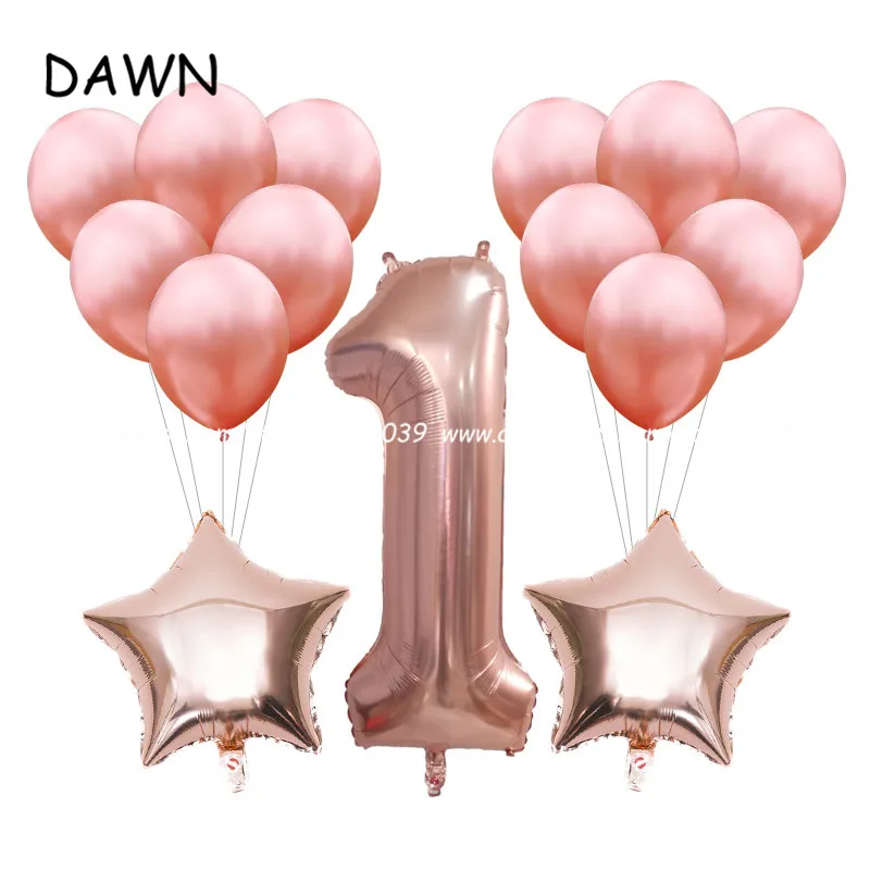 

15pcs/lot rose gold 1st air balloon gold pink blue for baby shower girl birthday party Decoration kids Toys Birthday party Decor