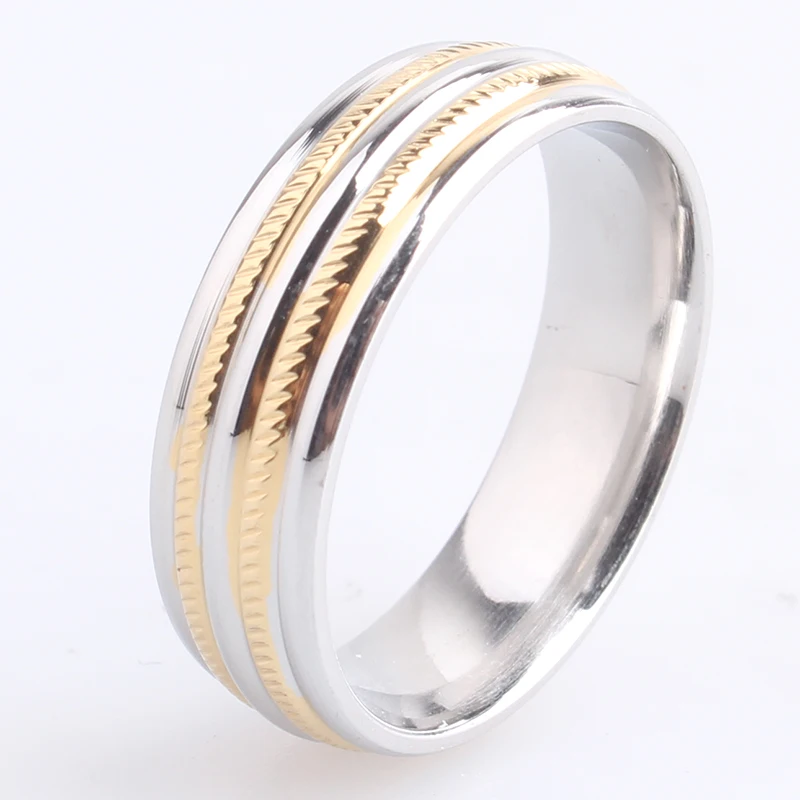 

6mm gold colorwave five stripes 316L Stainless Steel wedding rings for men women wholesale