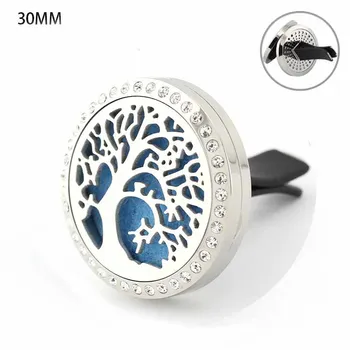 

30mm Stainless Steel Difference Crystal Trees with Vent Holes Aromatherapy/Essential Oil Diffuser Perfume Locket Clip for Car
