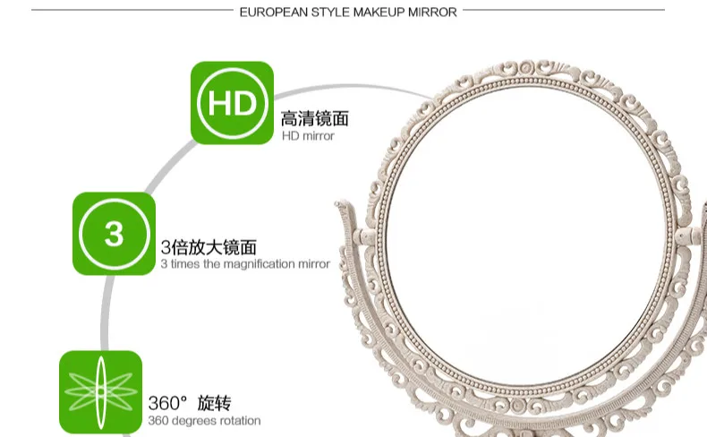 Европейское Ретро настольное зеркало для макияжа, домашнее спальное двухстороннее круглое косметическое зеркало, портативное складное зеркало mx01221926