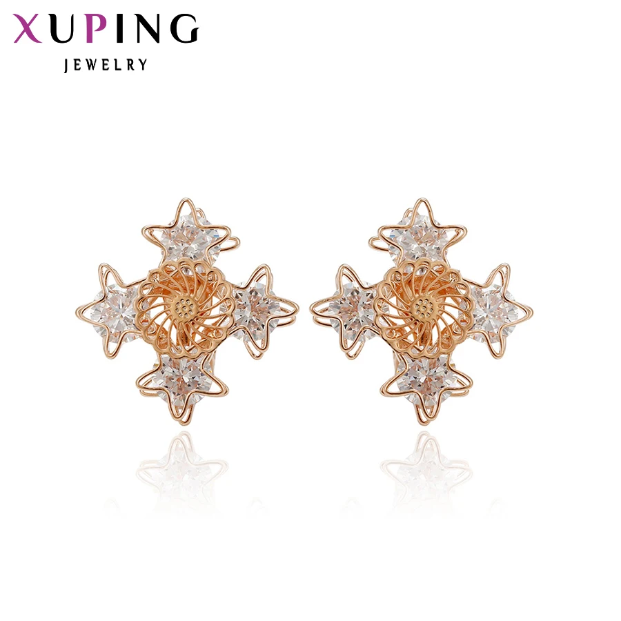 

Xuping Fashion Earring Korea Style Flower Romantic Female Gold Color Plated Clip Earrings Jewelry 90995