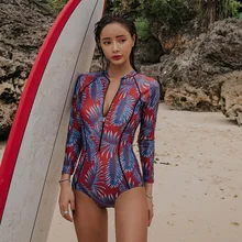 Женский купальник, сдельный,, купальник, женский, новинка, на молнии, с длинным рукавом, Одноцветный, из бамбукового волокна, Sierra Surfer Plus