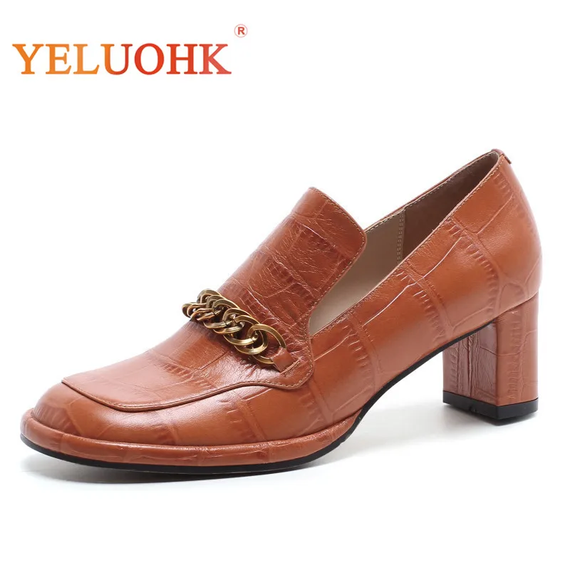 2018 Spring Shoes Women Heels Genuine Leather High Heels Shoes Top Quality Women Shoes Heel 6 CM