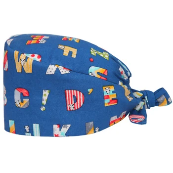 

Letter Pattern Surgical Cap Doctor Nurse Medical Hat 100% Cotton with Sweatband Adjustable Dentist Women Men Surgery Work Hats