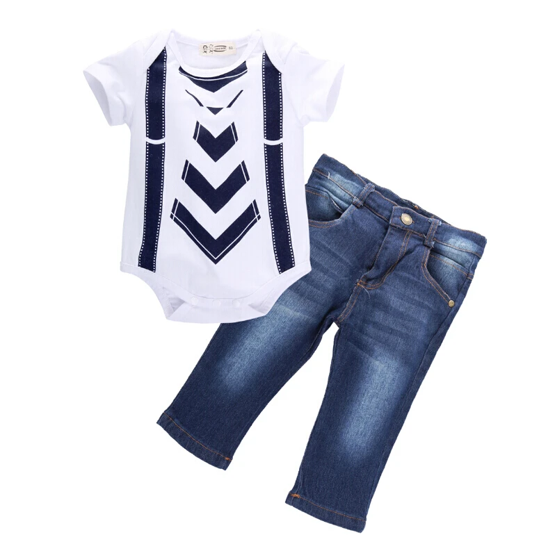 

Rompers + Jeans Long Pants High Quality Infant Baby Boys Kids Clothes Set Toddler Tops Suit Outfit 6 9 12 18M