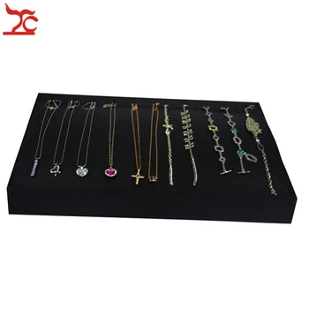 

Fashion Wooden Jewelry Display Cases Black PU Pendant Necklace Bracelet Anklet Organizer Storage Display Tray Showcase35*25*4cm