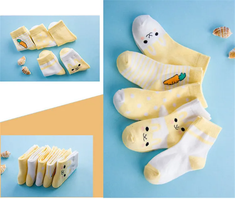 5 пара/лот, полосатые Мягкие хлопковые носки для маленьких мальчиков носки для младенцев милые детские носки с рисунком кролика детские носки для маленьких девочек