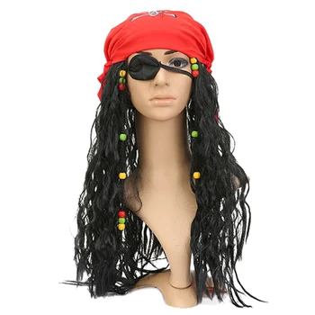 

Besegad Cool Captain Pirate Set Fancy Wig with Headscarf Eye Mask for Cosplay Halloween Masquerade Role Play Costume Accessory