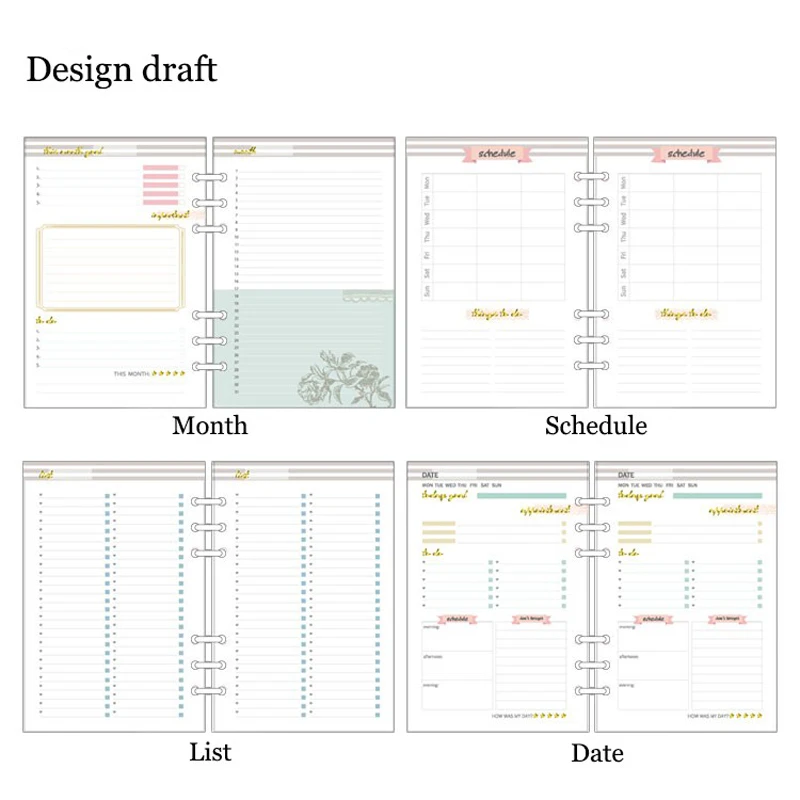 Lovedoki Цветочные внутренние страницы для блокнот dokibook спиральный планировщик 6 отверстий вкладыш A5& A6 расписание ежемесячный список даты