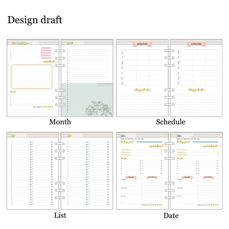 Lovedoki 2019 Flower Inner Pages for Dokibook Notebook Spiral Planner 6 Hole Loose Leaf A5&A6 Schedule Monthly List Date