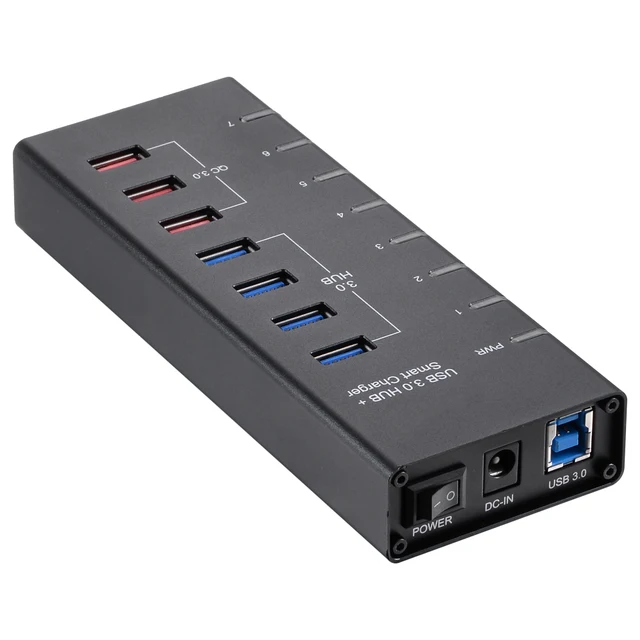 Aluminum Multi port USB3.0 Type HUB adpater portable Micro B for 4 Port USB 3.0+3 QC3.0 Portsin