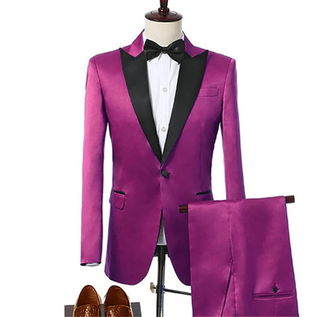 KUSON Young Men Suits Set 2018 Summer Peak Lapel Groom Wedding Tuxedos