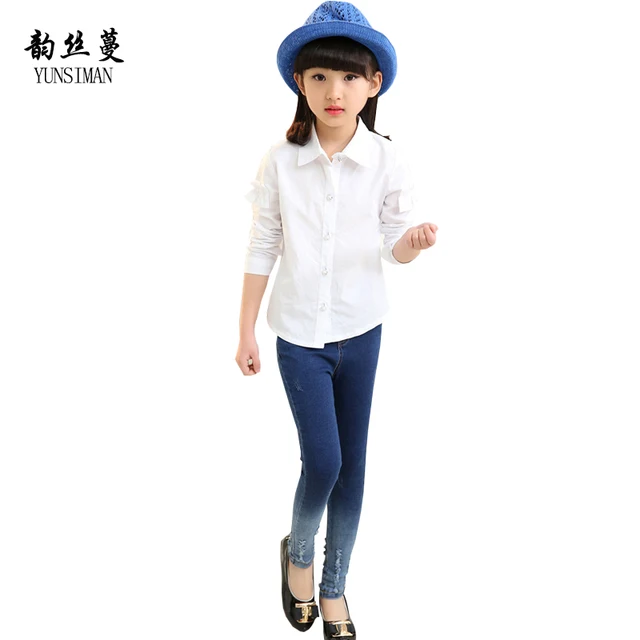 2018 Baby Girls Spring Jeans Pant Size 3 4 5 6 7 8 9 10 11 12 Years Kids Blue Elastic Waist Casual Jeans for Girls Pants 5M09