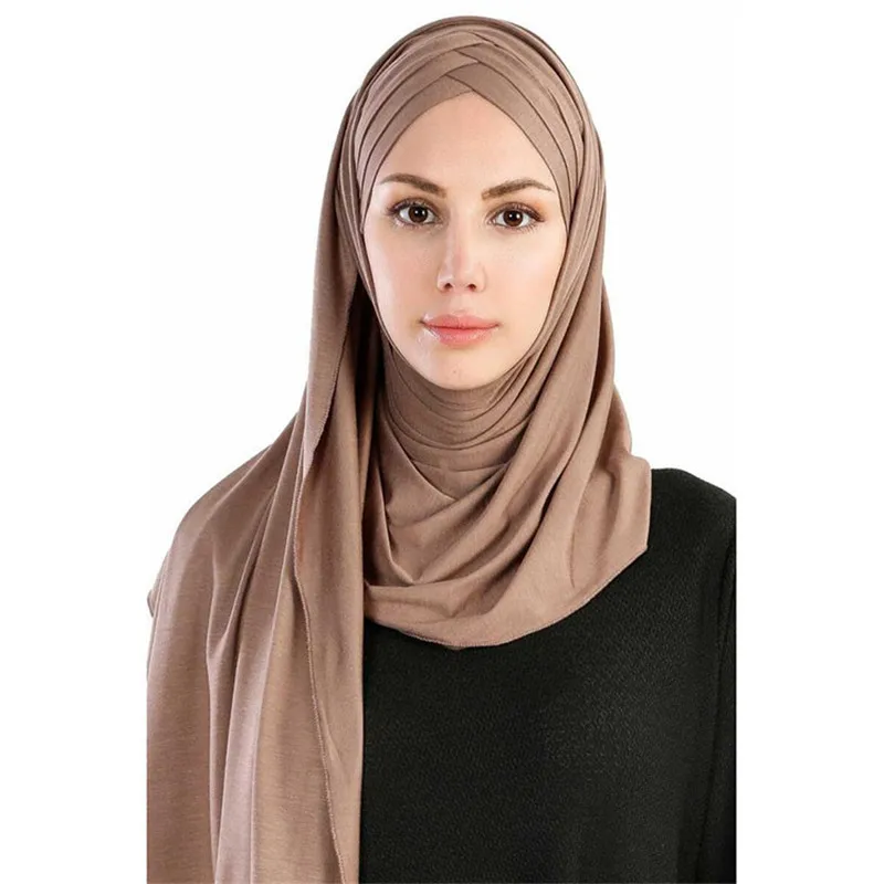 women plain bubble cotton jersey scarf Head hijab wrap solid instant shawls foulard femme muslim hijabs store ready to wear