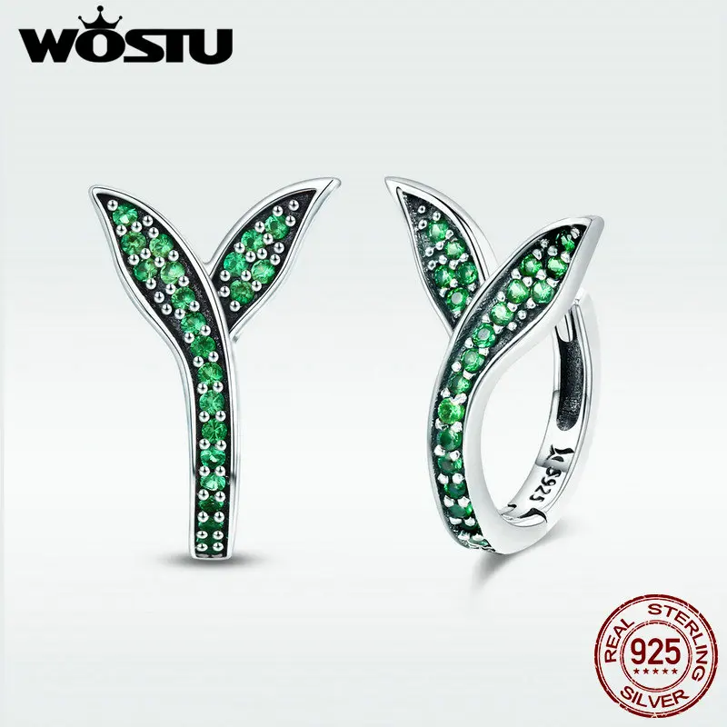 Женские серьги пусеты WOSTU из стерлингового серебра 925 пробы с зелеными листьями