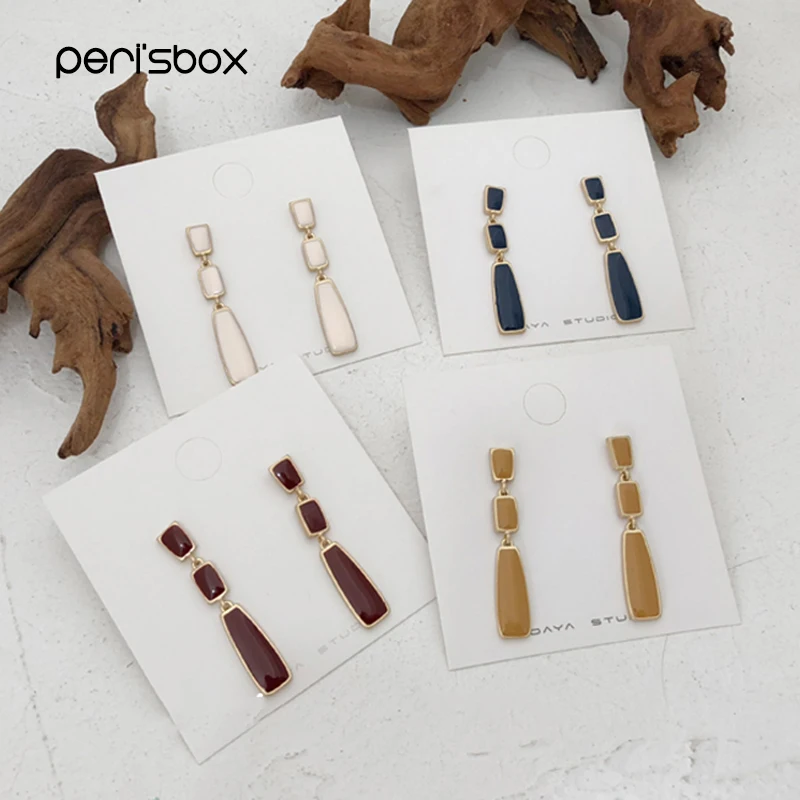 

Peri'sbox 4 Colors Enamel Geometrical Long Drop Earrings for Women Korean Fashion Dangle Earrings Jewelry Simple Vintage