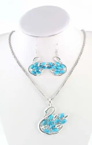 (Min order $10 Mix Order)Details about New Fashion 4 Colors Crystal Resin Swan Silver Plated Necklace Earrings Set | Украшения и