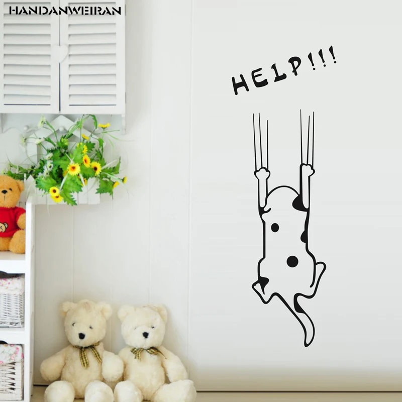 

"Help" Funny Cartoon Cute Cat Quote Refrigerator DIY Wall Sticker DIY Poster Home Decorative Wall Stickers Kitchen Wall Decor