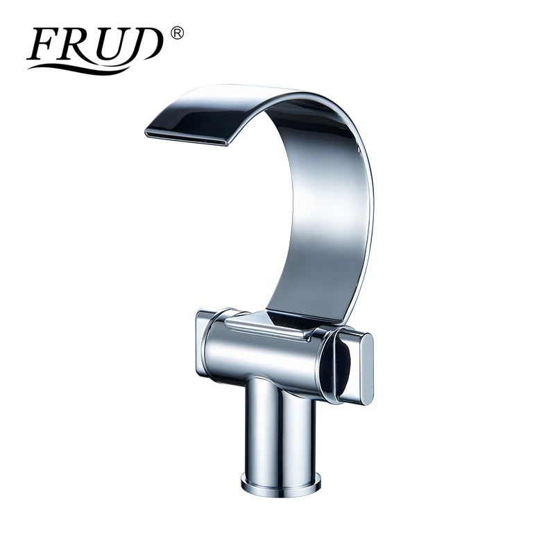 

Frud Luxury Countertop Bathroom Basin Faucet Waterfall Spout Chrome Bathroom Faucets Double Hole Hot and Cold Water Tap Y10149